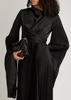 Pleated wrap-effect satin midi dress