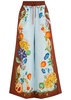 Dahlia printed wide-leg flax trousers