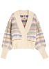 Striped ribbed-knit cardigan