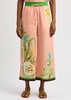 Papaya floral-print flax trousers