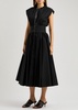 Leather-trimmed cotton maxi dress