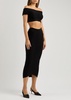 Striped textured-knit midi skirt 