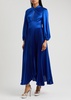 Mahogany pleated satin maxi dress