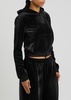 Faded crystal-embellished hooded velour sweatshirt