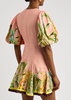 Papaya printed flax-blend mini dress