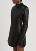 High-neck leather mini dress