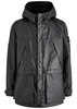 Logo panelled hooded leather jacket