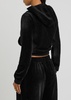 Faded crystal-embellished hooded velour sweatshirt