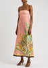 Papaya floral-print flax midi dress