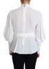 Sophisticated White Blouse with Ascot Collar and Lantern Sleeves