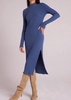 mock neck midi knit dress in blue steel