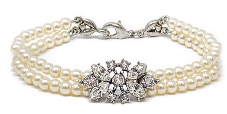 Antique Silver Swarovski Crystal Made in New York Pearl Strand Cubic Zirconia Rhinestone Statement Bracelet Necklace Earrings Vintage Anniversary Gift