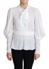 Sophisticated White Blouse with Ascot Collar and Lantern Sleeves