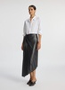 Tracy Pleated Side-Ruched Faux Leather Maxi Skirt