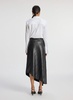 Tracy Pleated Side-Ruched Faux Leather Maxi Skirt