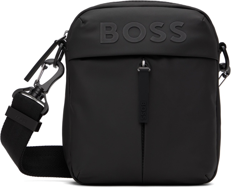Black Faux-Leather Reporter Bag