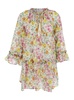 'Lara' Multicolor Short Dress With Ruched Sleeves And All-Over Floral Motif In Cotton And Silk Blend Woman