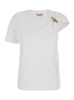 White T-Shirt With Round Neck And Chain Detail On The Neckline In Cotton Woman