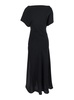 Black Long Dress With Square Neckline And Short Sleeves In Tech Fabric Woman