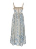 'Barbara' Blue Long Dress With All-Over Floral Embroidery In Linen Woman
