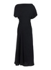 Black Long Dress With Square Neckline And Short Sleeves In Tech Fabric Woman