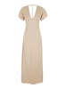 Long Beige Dress With Bow At The Back In Fabric Woman