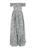 'Espliego' Blue Long Dress With All-Over Printed Floral Motif In Linen Woman