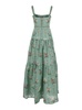 'Lima' Green Long Dress With All-Over Floral Print In Linen Woman
