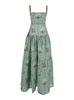 'Lima' Green Long Dress With All-Over Floral Print In Linen Woman