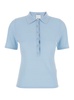 Light Blue Sweater With Polo Shirt Style Collar In Wool Woman