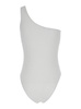 White One-Shoulder One-Piece Swimsuit With Rhinestone Brooch Detail In Tech Fabric Woman