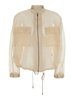 'Zaffiro' Beige Jacket With Puffed Sleeves And Drawstring Waist In Silk Woman