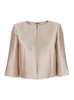 White Crop Jacket with Round Neck and Three Quarter Sleeve in Mikado Fabric Woman