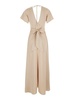 Long Beige Dress With Bow At The Back In Fabric Woman