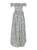 'Espliego' Blue Long Dress With All-Over Printed Floral Motif In Linen Woman