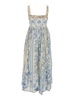 'Barbara' Blue Long Dress With All-Over Floral Embroidery In Linen Woman