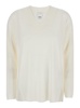 White Sweater With V Neck In Wool Woman