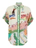 'Nadia' Multicolor Shirt With All-Over Printed Motif In Linen Woman