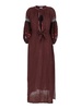 'Nicoletta' Brown Long Dress With Long Puffed Sleeves And Belt In Linen Woman