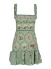 'Nieve'  Green Long Dress With All-Over Floral Print In Linen Woman