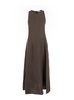 'Monsen' Brown Long Dress With Crew Neck Hidden Back Closure In Viscose And Linen Blend Woman