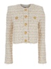 White Crewneck Cardigan with Jewel Buttons in Tech Fabric Woman
