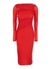 Red Long Dress with Ruffles and Boat Neckline in Tech Fabric Woman