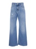 'Wanda' Blue High Waisted Jeans with Ripped Detail on the Front and Logo Patch on the Rear in Denim Woman