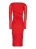 Red Long Dress with Ruffles and Boat Neckline in Tech Fabric Woman