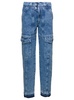Blue Denim Cargo Pants with Pockets in Cotton Woman