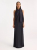 Blue Long Dress with Halterneck and Scarf Detail in Silk Woman