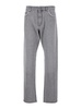 Grey Washed Jeans with High Waist and Logo Patch in Denim Man