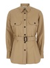 Beige Shirt with Classic Collar and Adjustable Belt in Cotton Stretch Woman