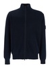 Blue Cardigan with Removable Compass Logo Applied on the Sleeve in Ribbed Cotton Man